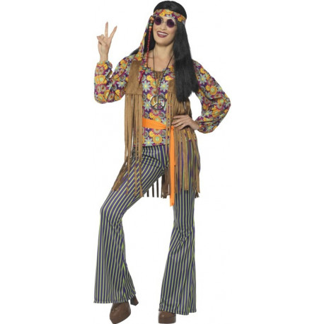 Disfraz de Hippie con Chaleco de Flecos para Mujer | Comprar