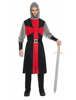 Disfraz de Cruzado Medieval Negro y Rojo para Hombre