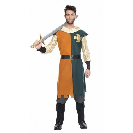 Disfraz de Caballero Medieval Verde y Mostaza para Hombre