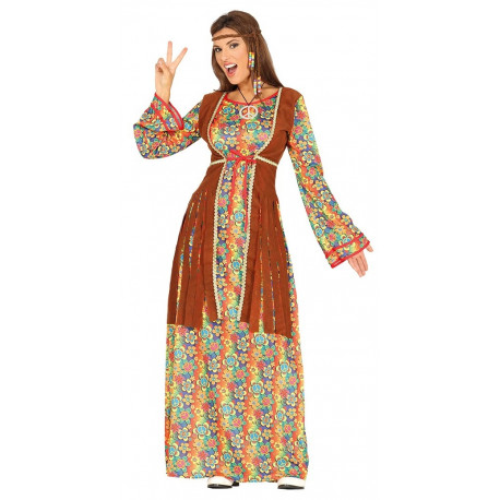 Disfraz de Hippie Largo con Chaleco para Mujer