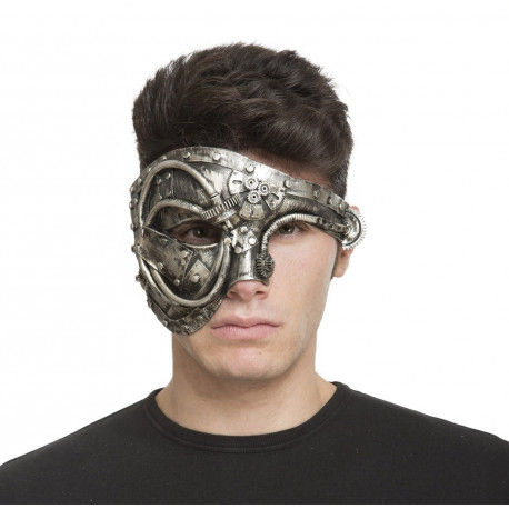 Máscara de Cyborg Steampunk Plateada