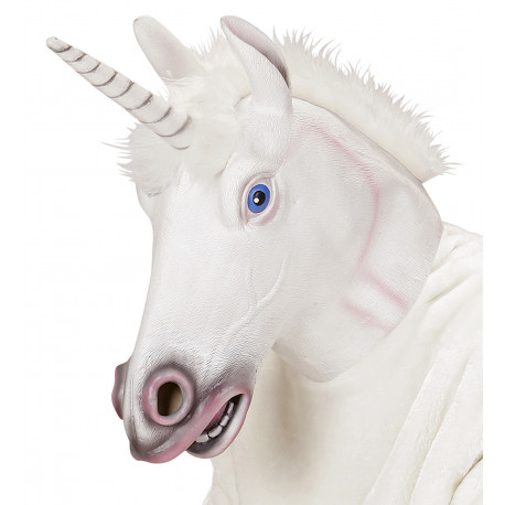 Máscara de Unicornio Blanco de Látex con Pelo