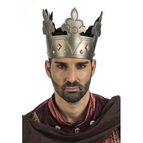 Corona de Rey del Medieval Plateada con Pedrería