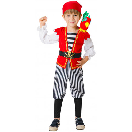 Disfraz de Pirata Rojo con Loro para Niño