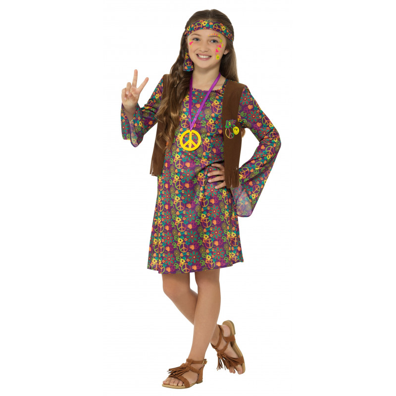Disfraz de Hippie con Chaleco de Flecos para Mujer