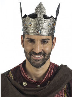 Corona de Rey del Medieval Plateada para Adulto
