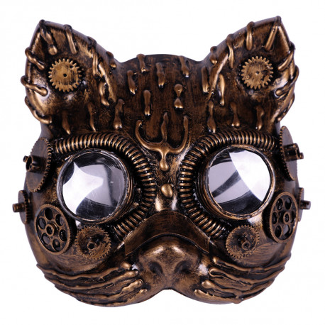 Máscara de Gato Steampunk Dorada