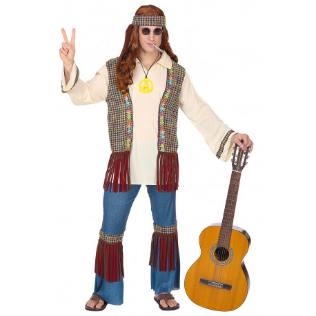 Disfraz de Hippie Años 60 con Chaleco para Hombre
