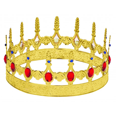 Corona de Rey Dorada Metálica con Pedrería Roja