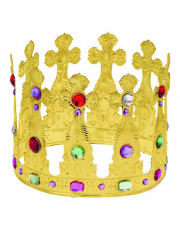 Corona Alta de Rey Dorada Metálica con Pedrería