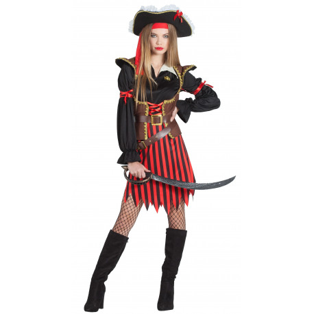 Disfraz de Capitana Pirata a Rayas para Mujer