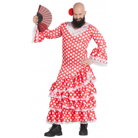 Disfraz de Sevillana Roja con Lunares para Hombre
