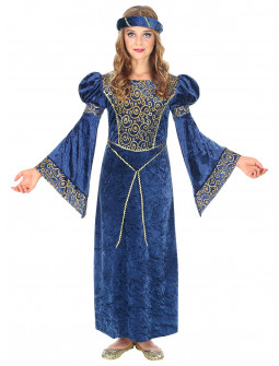 Disfraz de Noble de Corte Medieval Azul para Niña