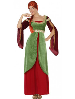 Disfraz de Dama Medieval Verde y Rojo para Mujer