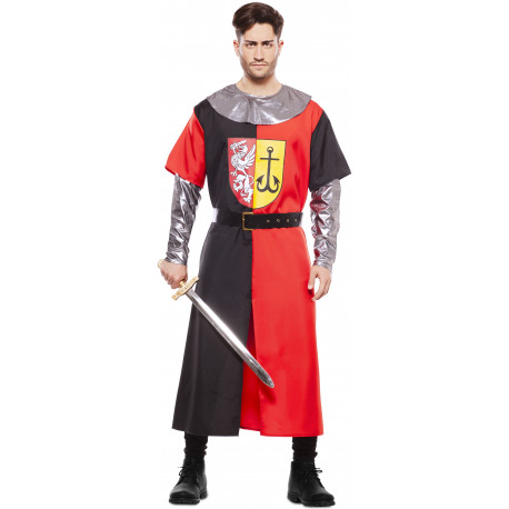 Disfraz de Cruzado Medieval Rojo y Negro para Hombre