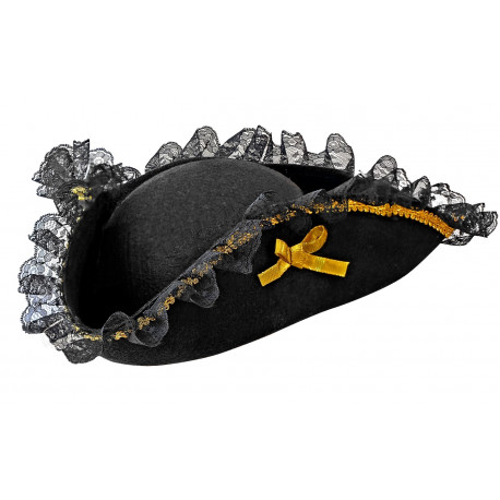Sombrero Pirata Negro con Lazos y Puntilla