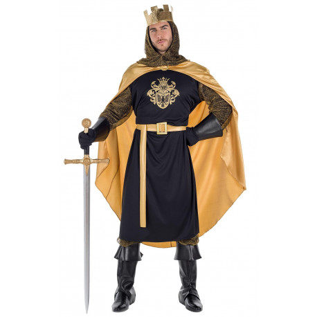 Disfraz de Rey Medieval Negro con Capa para Hombre