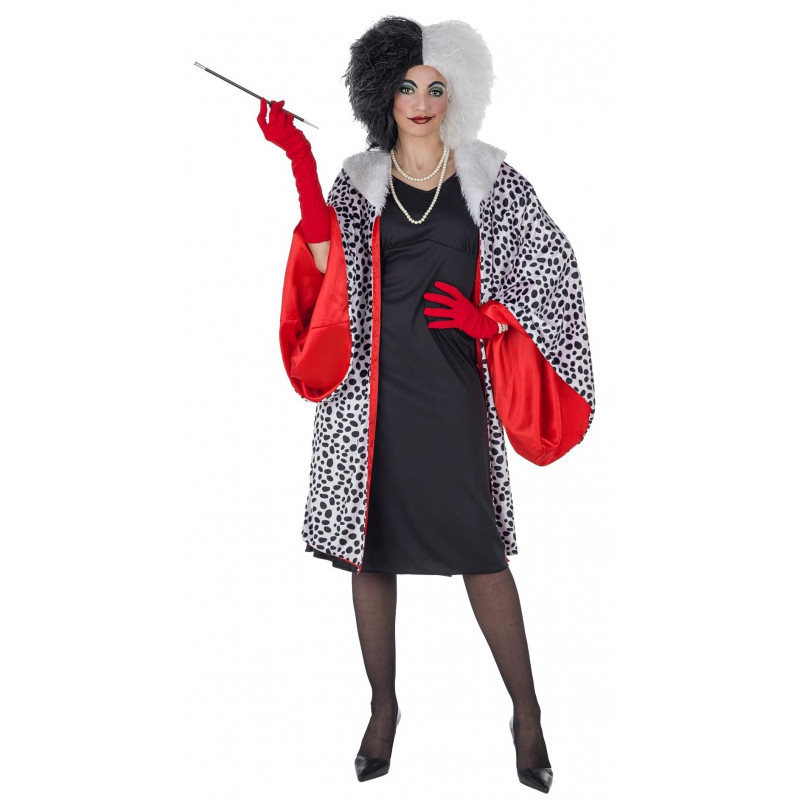 Disfraz Cruella con Abrigo de Dálmata para Mujer | Comprar