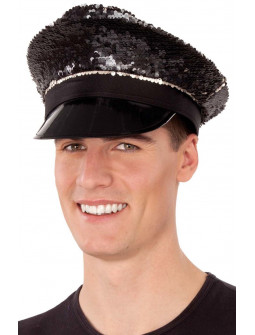 Gorra de Policía Negra con Lentejuelas