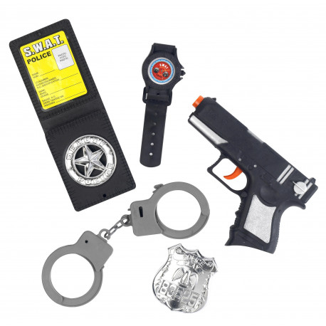 Kit de Policía Con Pistola, Esposas, Reloj y Placa
