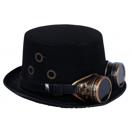 Sombrero Steampunk Negro con Engranajes y Cadena