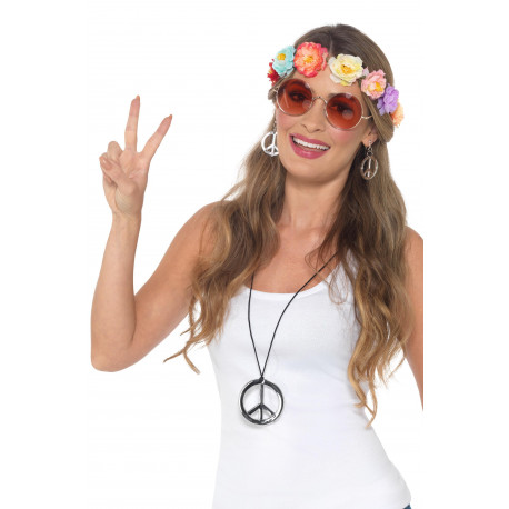 Kit de Hippie con Diadema, Gafas, Collar y Pendientes