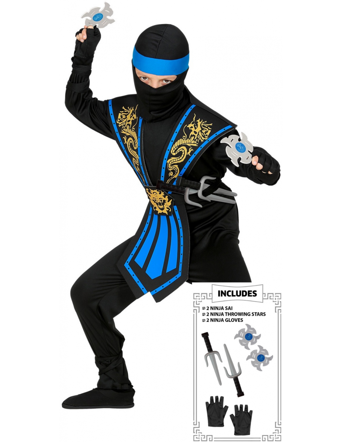 caja de cartón temperamento Ejército Disfraz de Ninja Azul con Accesorios Infantil | Comprar Online