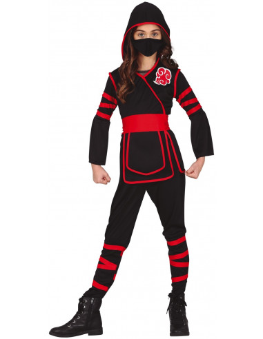 Disfraz de Ninja Negro y Rojo para Niña