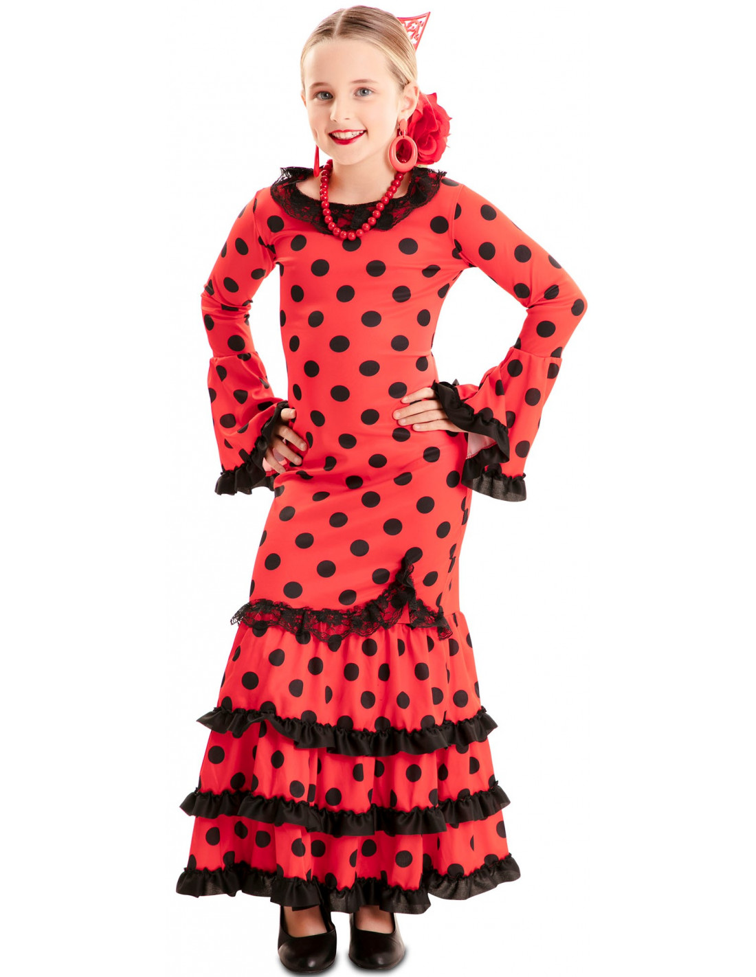 Disfraz de Flamenca Rojo con Lunares Negros para Niña | Comprar Online