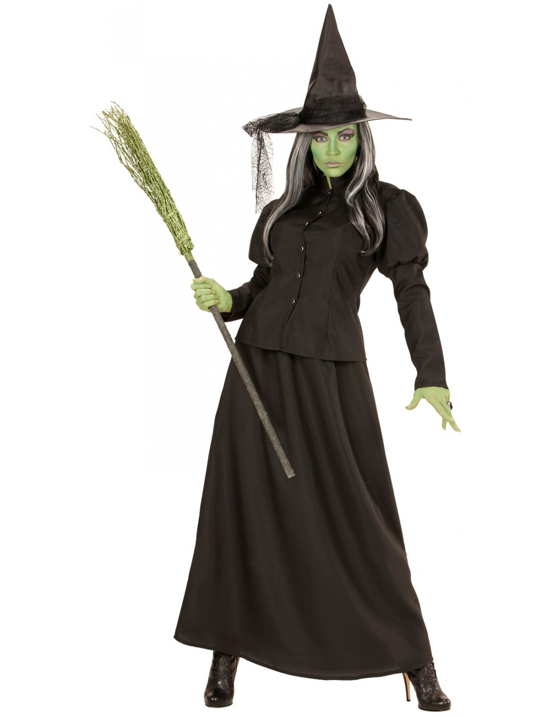 Disfraz bruja gris y negro mujer Halloween: Disfraces adultos,y
