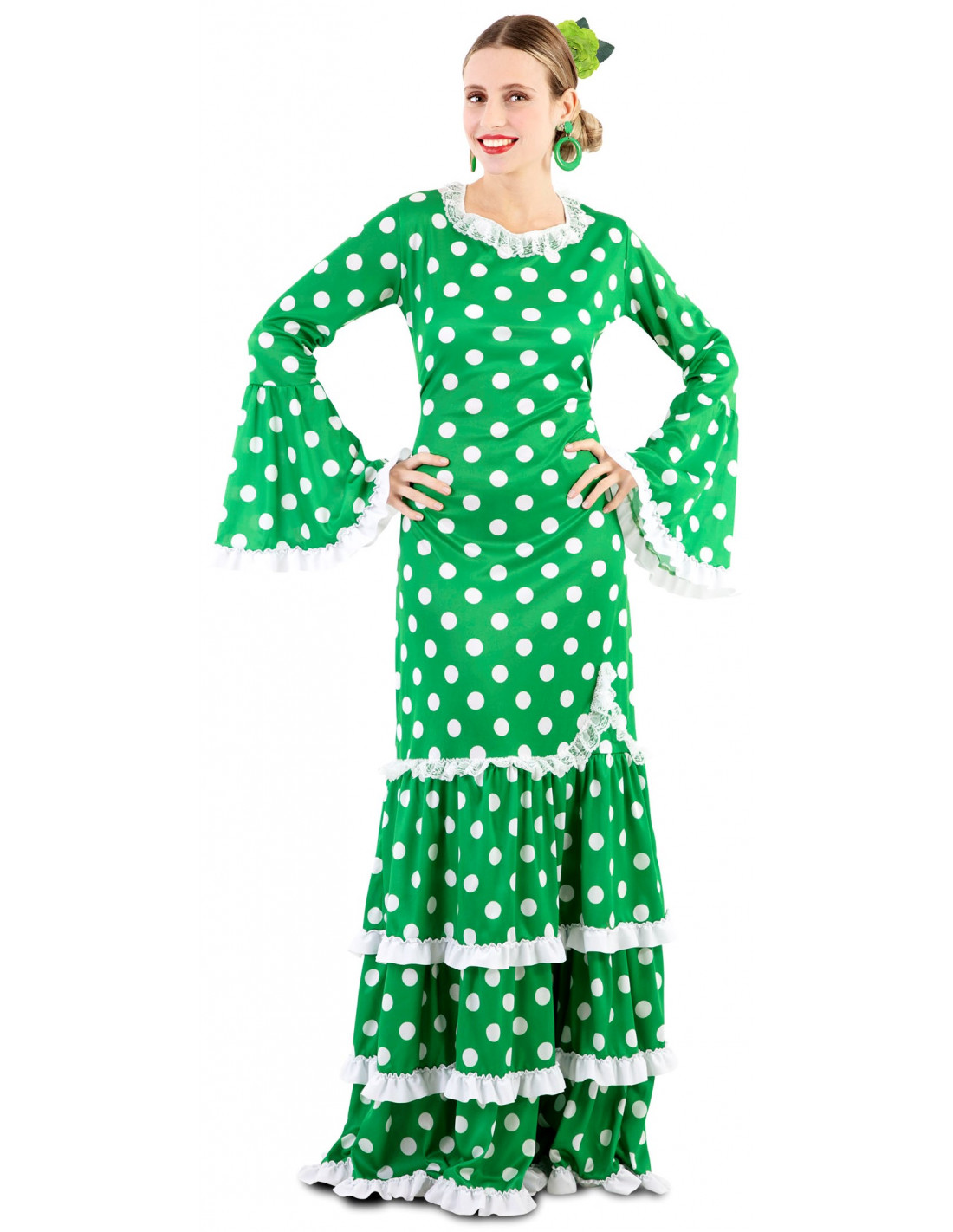 idioma Nevada parque Disfraz de Flamenca Verde con Lunares para Mujer | Comprar Online