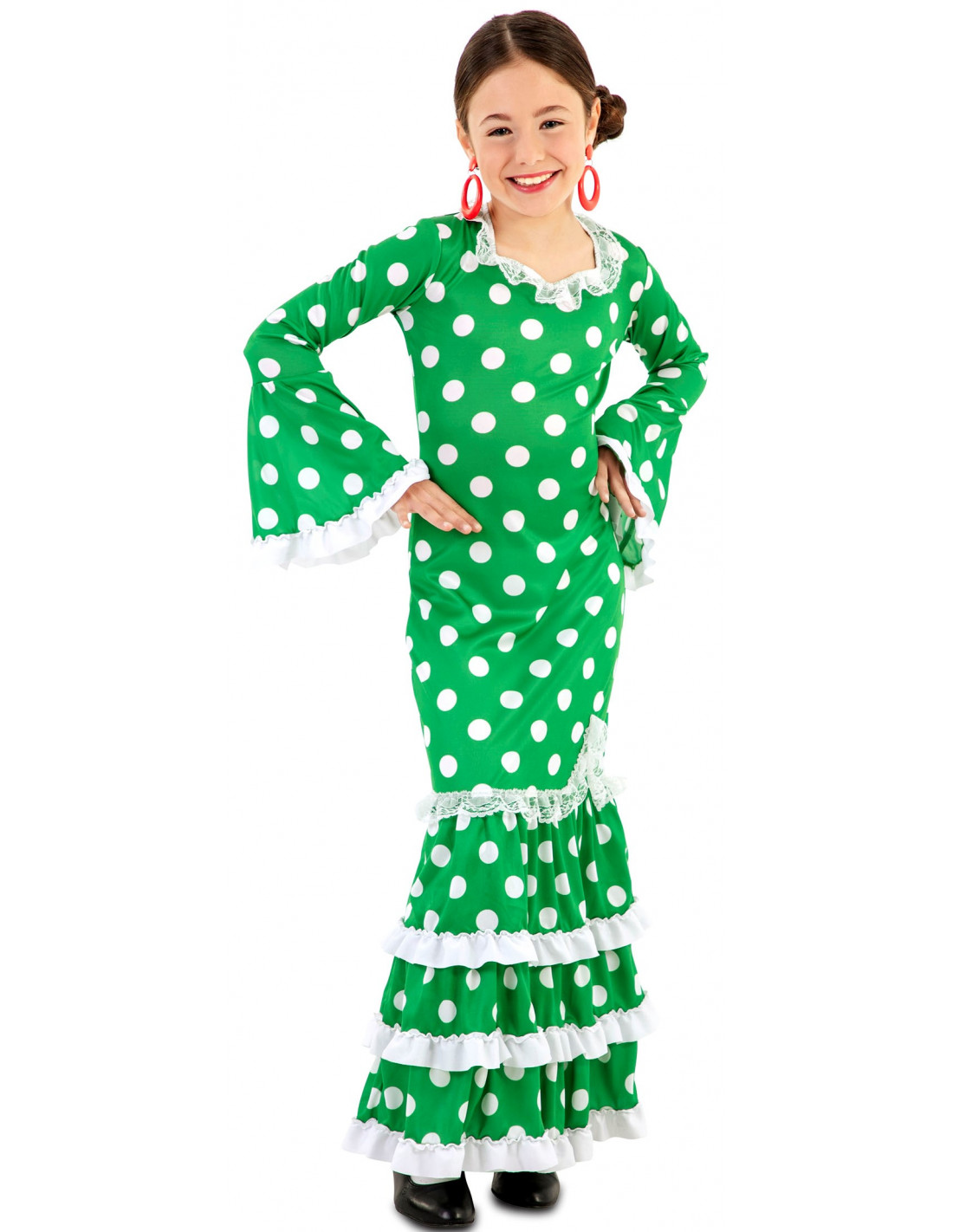Disfraz de Flamenca Verde con Lunares para Niña