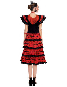 Falda sevillana negro y rojo de baile para adulto - Disfraces Maty.
