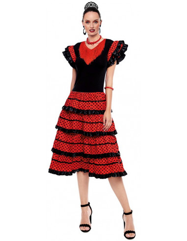 Atosa disfraz flamenca sevillana rojo negro mujer adulto XXL : :  Juguetes y juegos