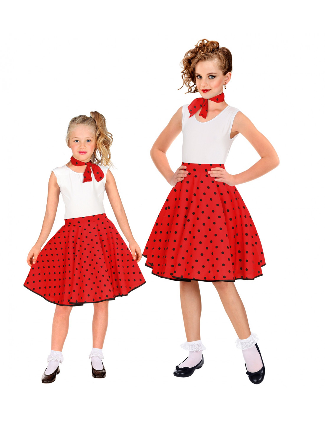 Kit o Disfraz Años 50 en varios colores para niña: Falda y Pañuelo