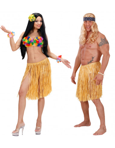 Falda Hawaiana Color Paja para Adulto