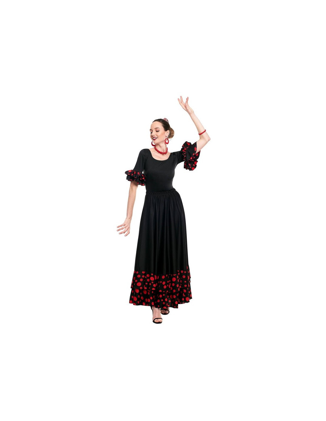 Falda de Sevillana Negra para Mujer con Lunares Rojos