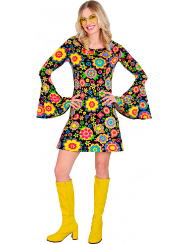 Disfraz Años 60 con Flores Multicolor...