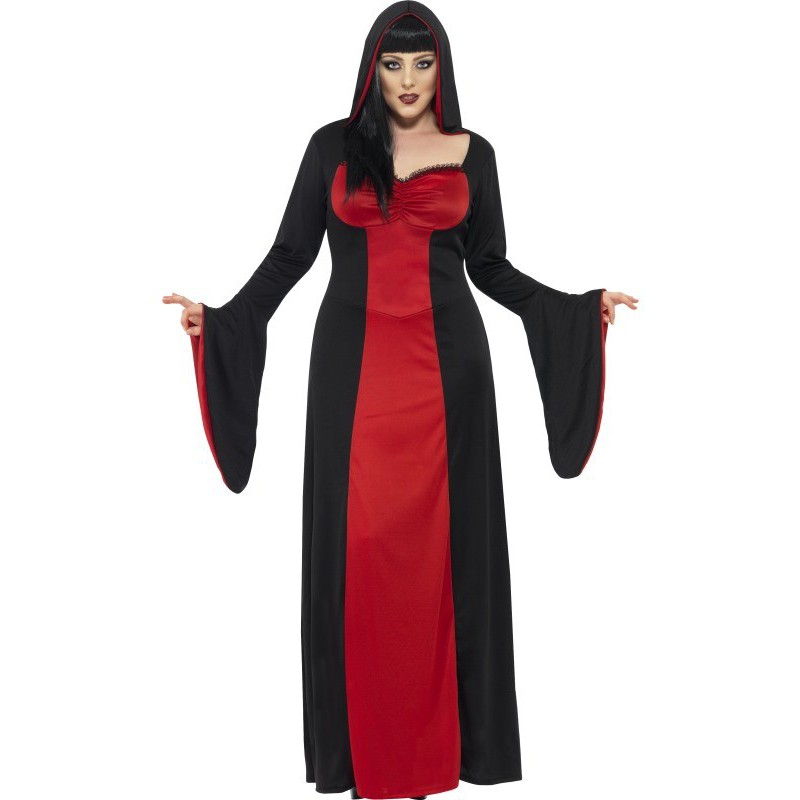 Disfraz vestido maléfica con capucha talla grande mujer: Disfraces