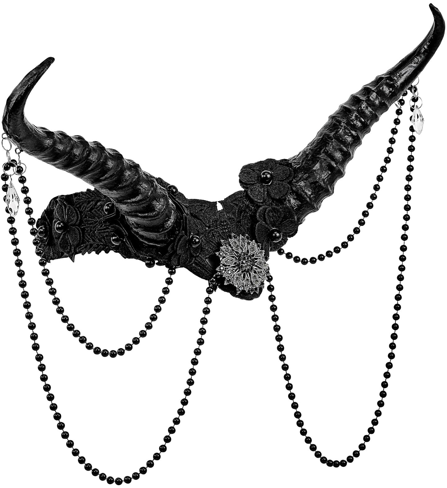 Tocado con Cuernos Negros Decorado con Perlas Cuernos de Diablo y Demonio Widmann