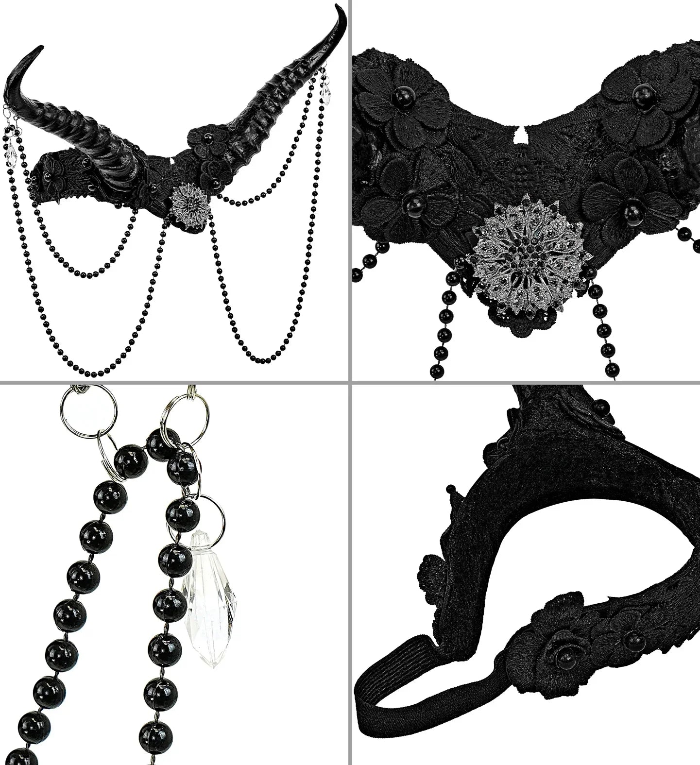 Tocado con Cuernos Negros Decorado con Perlas Cuernos de Diablo y Demonio Widmann