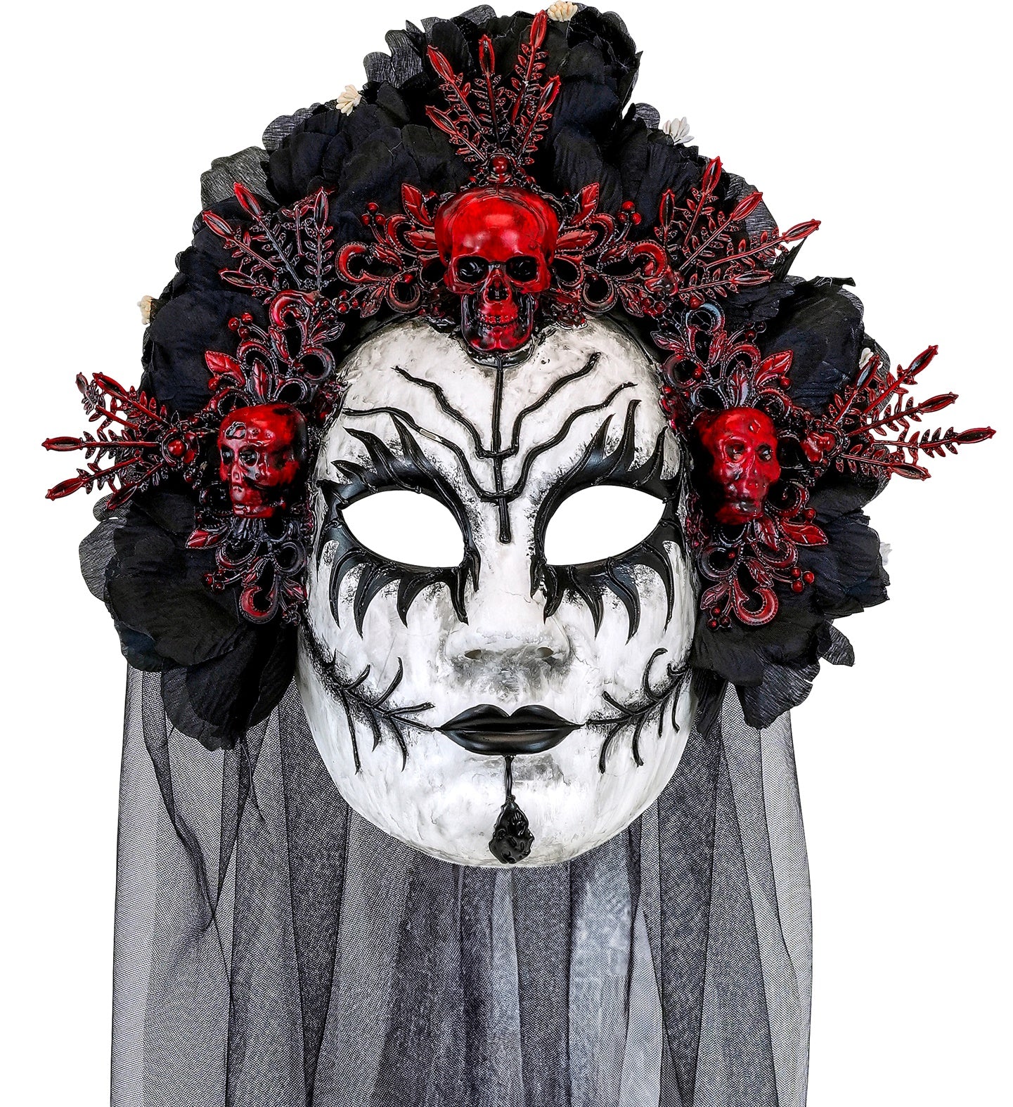 Máscara de Reina de la Muerte con Rosas Negros y Velo Máscaras Halloween Widmann