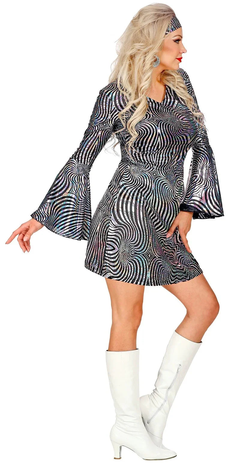 Disfraz Disco Años 70 Plateado con Ondas para Mujer Disco Widmann
