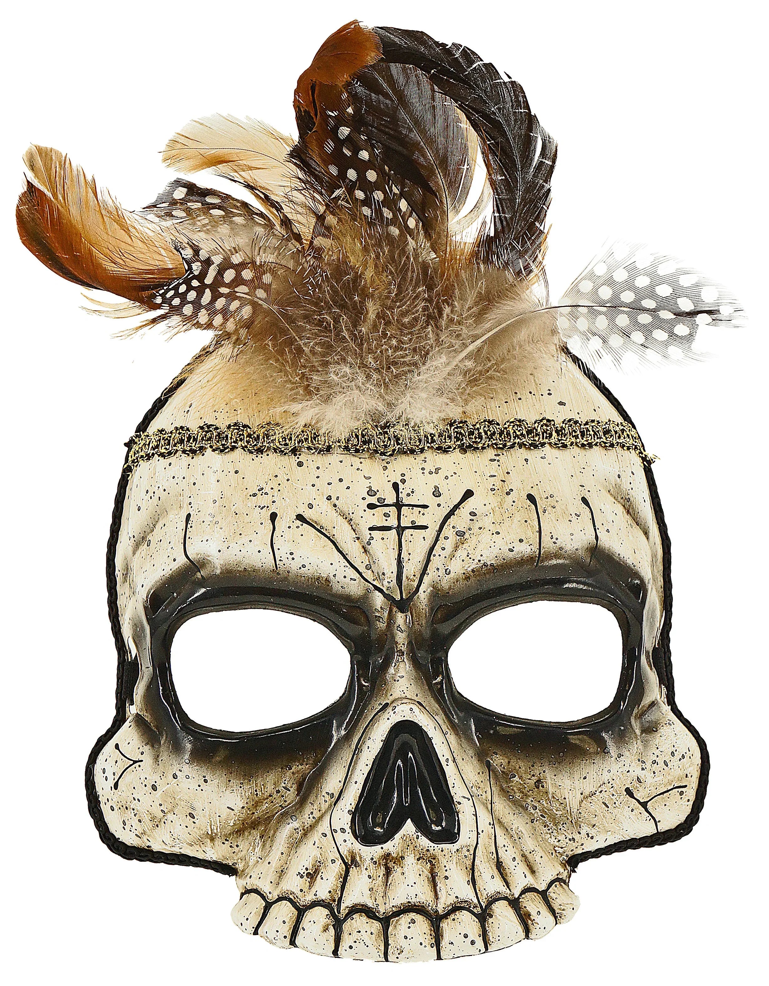 Máscara de Calavera de Chamán Vudú con Plumas Máscaras Halloween Widmann