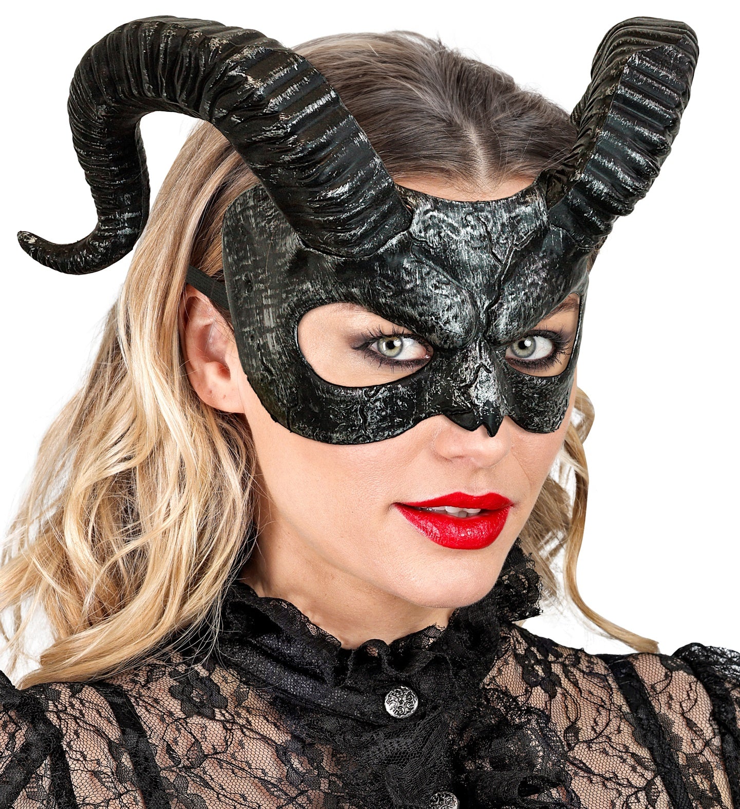 Antifaz de Diablo Negro con Cuernos Máscaras Halloween Widmann