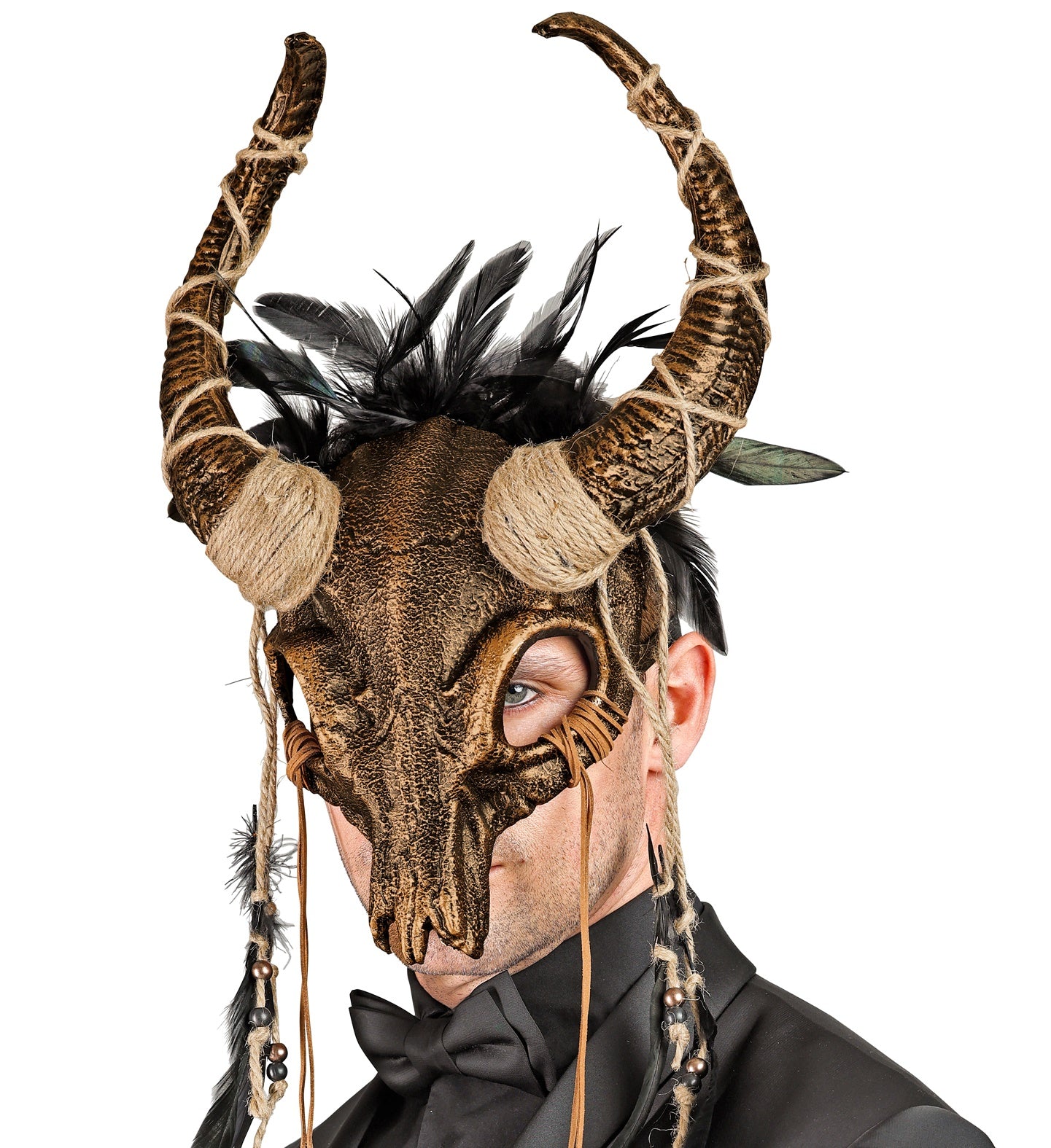 Máscara de Chamán con Calavera con Cuernos y Plumas Máscaras Halloween Widmann