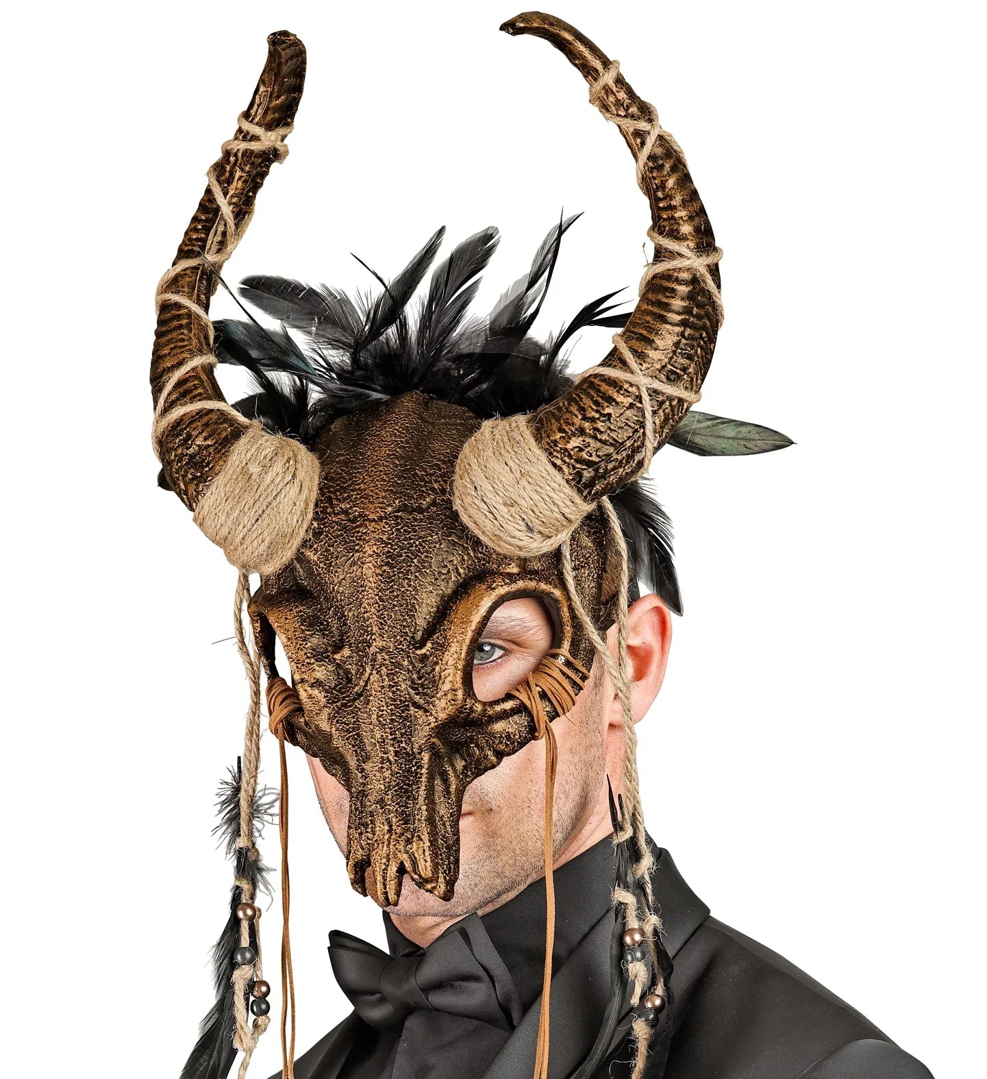 Máscara de Chamán con Calavera con Cuernos y Plumas Máscaras Halloween Widmann