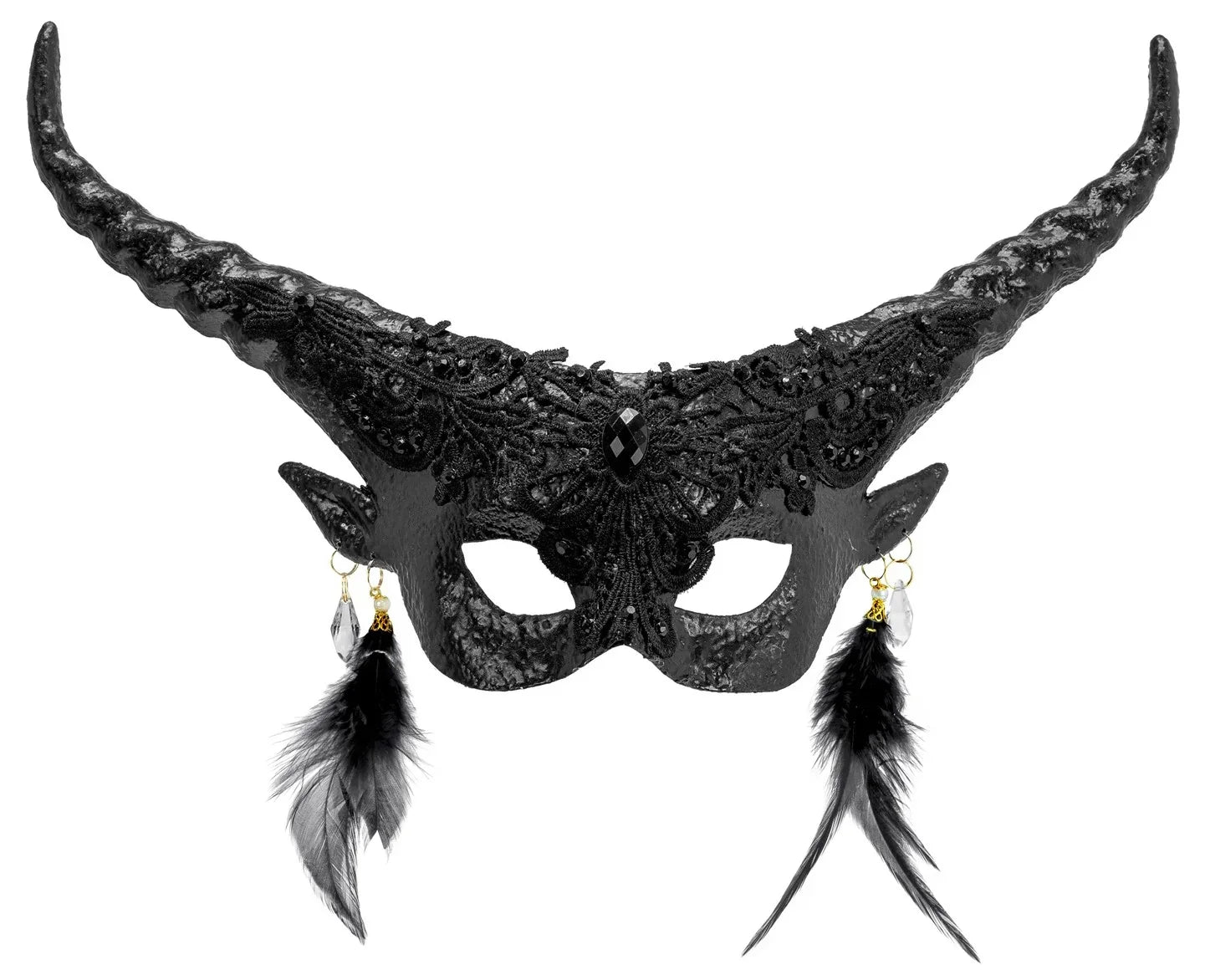 Antifaz de Diablo Negro con Cuernos y Pedrería Máscaras Halloween Widmann