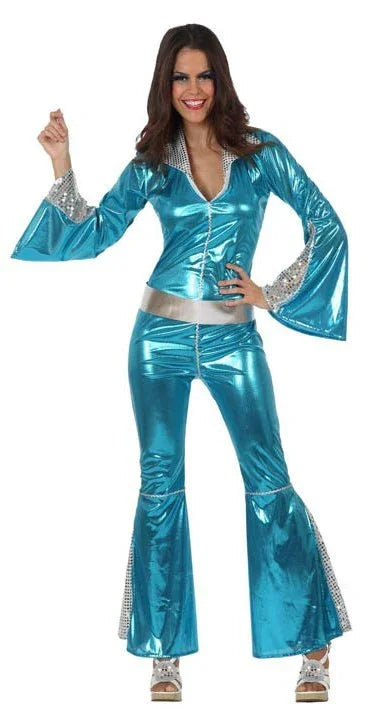 Disfraz de Disco años 70 Azul para Mujer Disco Atosa