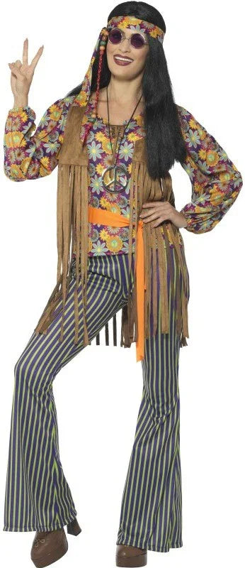 Disfraz de Hippie con Chaleco de Flecos para Mujer Hippies Smiffys